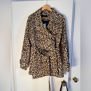 JCrew leopard print trench coat size L NWT